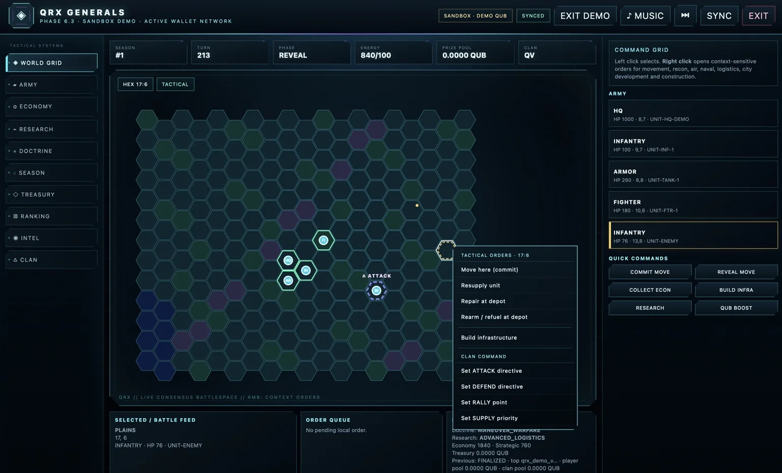 QRX Generals tactical interface